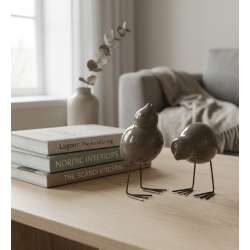 KERAMICKÝ ŠVÉDSKÝ PTÁČEK HNĚDÝ / set 2 ks