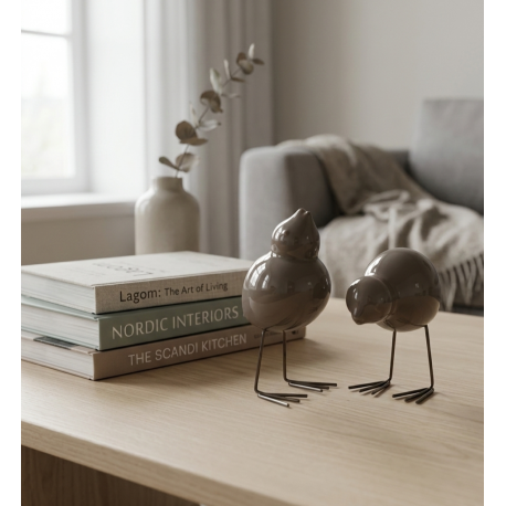 KERAMICKÝ ŠVÉDSKÝ PTÁČEK HNĚDÝ / set 2 ks